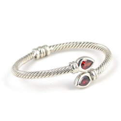 925 Ayar Gümüş Damla Garnet Taşlı Burgu Kol Erkek Bileziği - 3
