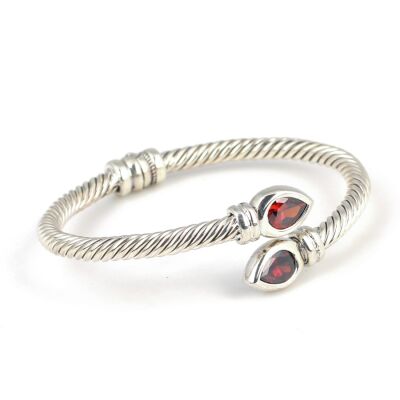 925 Ayar Gümüş Damla Garnet Taşlı Burgu Kol Erkek Bileziği - 3