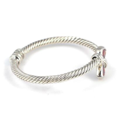 925 Ayar Gümüş Damla Garnet Taşlı Burgu Kol Erkek Bileziği - 4