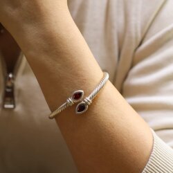 925 Ayar Gümüş Damla Garnet Taşlı Burgu Kol Erkek Bileziği - Nusrettaki