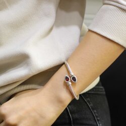 925 Ayar Gümüş Damla Garnet Taşlı Burgu Kol Erkek Bileziği - 3