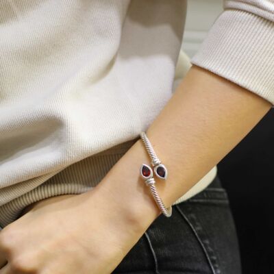 925 Ayar Gümüş Damla Garnet Taşlı Burgu Kol Erkek Bileziği - 3