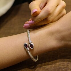 925 Ayar Gümüş Damla Garnet Taşlı Burgu Kol Erkek Bileziği - 5