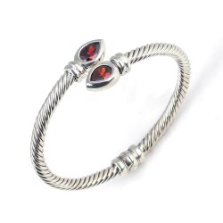 925 Ayar Gümüş Damla Garnet Taşlı Burgu Kol Erkek Bileziği - Nusrettaki (1)