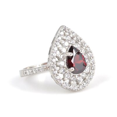 925 Ayar Gümüş Damla Garnet Taşlı Yüzük - 2