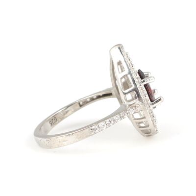 925 Ayar Gümüş Damla Garnet Taşlı Yüzük - 3