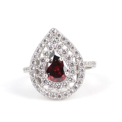 925 Ayar Gümüş Damla Garnet Taşlı Yüzük - 4