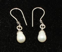 Pearl Earring with Silver Hoop Backs - Nusrettaki (1)