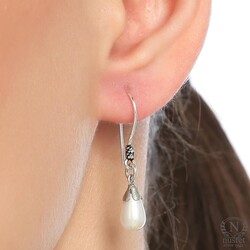 Pearl Earring with Silver Hoop Backs - Nusrettaki