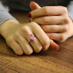 925 Ayar Gümüş Damla Pembe Kuvars Taşlı Yüzük - 5