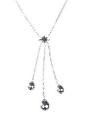 Sterling Silver Polar Star with Drop Tassels Necklace, White Gold Vermeil - Nusrettaki