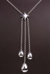 Sterling Silver Polar Star with Drop Tassels Necklace, White Gold Vermeil - Nusrettaki (1)