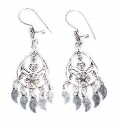 925 Silver Middle Flowered Dangle Filigree Earrings - Nusrettaki (1)