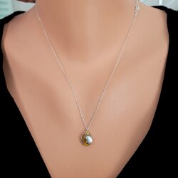 925 Ayar Gümüş Damla Sitrin Taşlı Kalp Kolye - Nusrettaki