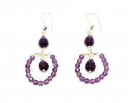 925 Silver Amethyst Hoop Earrings - 3