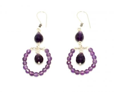925 Silver Amethyst Hoop Earrings - 3