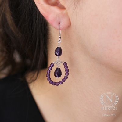 925 Silver Amethyst Hoop Earrings - 2