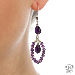 925 Silver Amethyst Hoop Earrings - Nusrettaki