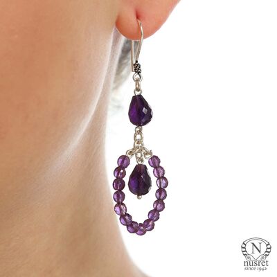 925 Silver Amethyst Hoop Earrings - 1