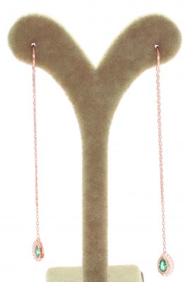 925 Rose Silver Threader Earrings with Green Zircon - 4