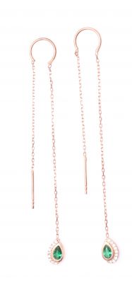 925 Rose Silver Threader Earrings with Green Zircon - 3