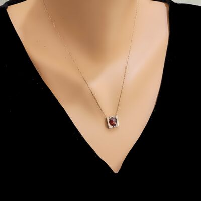 Silver Necklace with Drop Ruby - 1