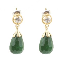 Silver Drop Design Earrings with Green Agate - Nusrettaki