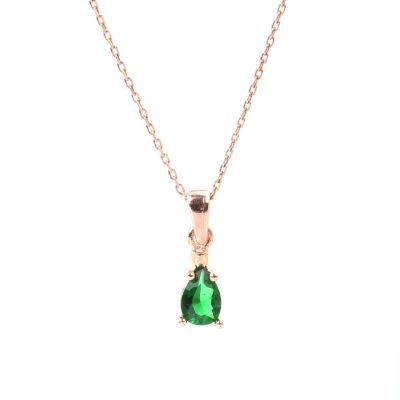 925 Ayar Gümüş Damla Zümrüt Kolye - 1