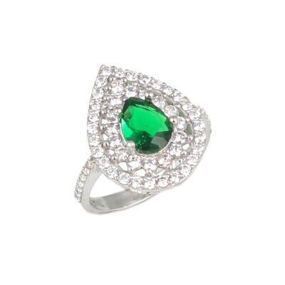 925 Ayar Gümüş Damla Zümrüt Renk Taşlı Yüzük - 1