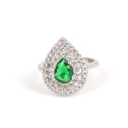 925 Ayar Gümüş Damla Zümrüt Renk Taşlı Yüzük - 4