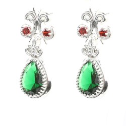 Silver Antique Design Earrings with Emerald - Nusrettaki (1)