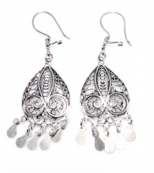 925 Silver Lace Patterns Dangle Filigree Earrings - 3