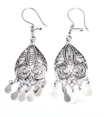 925 Silver Lace Patterns Dangle Filigree Earrings - 3