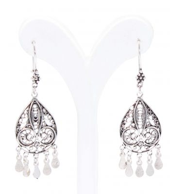 925 Silver Lace Patterns Dangle Filigree Earrings - 2