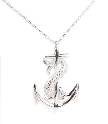 Sterling Silver Anchor Designer Pendant Necklace, White Gold Vermeiled - 4