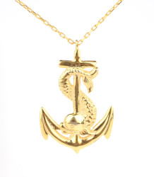 Sterling Silver Anchor Designer Pendant Necklace, White Gold Vermeiled - 6