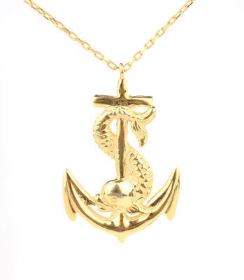 Sterling Silver Anchor Designer Pendant Necklace, White Gold Vermeiled - 6