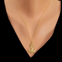 Sterling Silver Anchor Designer Pendant Necklace, White Gold Vermeiled - Nusrettaki
