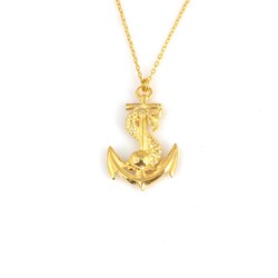 Sterling Silver Anchor Designer Pendant Necklace, White Gold Vermeiled - Nusrettaki (1)
