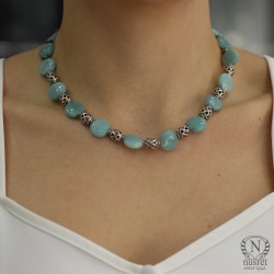 Silver Necklace with Sea Blue Chalcedony - Nusrettaki (1)