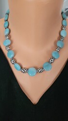 Silver Necklace with Sea Blue Chalcedony - Nusrettaki