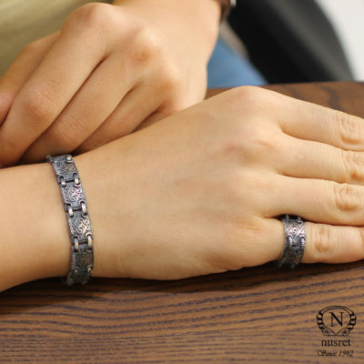 Sterling Silver Tennis Bracelet , Black - 7