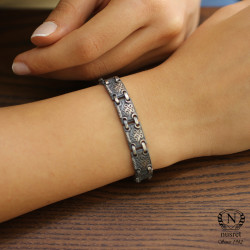 Sterling Silver Tennis Bracelet , Black - Nusrettaki