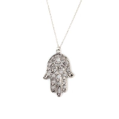 925 Ayar Gümüş Desenli Fatma Ana Eli Kolye - 2