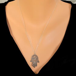 925 Ayar Gümüş Desenli Fatma Ana Eli Kolye - Nusrettaki