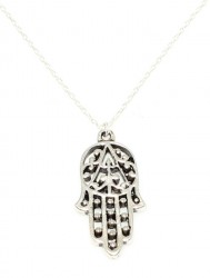 Silver Hamsa Faith Design Necklace - Nusrettaki