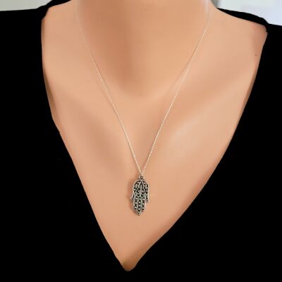 Silver Hamsa Faith Design Necklace - 1