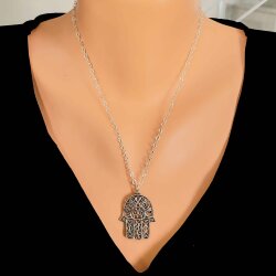 925 Ayar Gümüş Desenli Fatma Eli Modeli Kolye - Nusrettaki