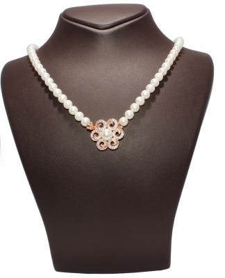 Silver Patterned Necklace with Pearl - 2