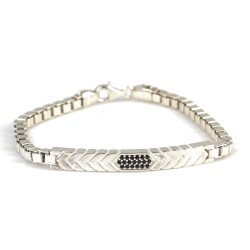 925 Ayar Gümüş Desenli Oniks Taşlı Küp Zincir Bileklik - Nusrettaki (1)